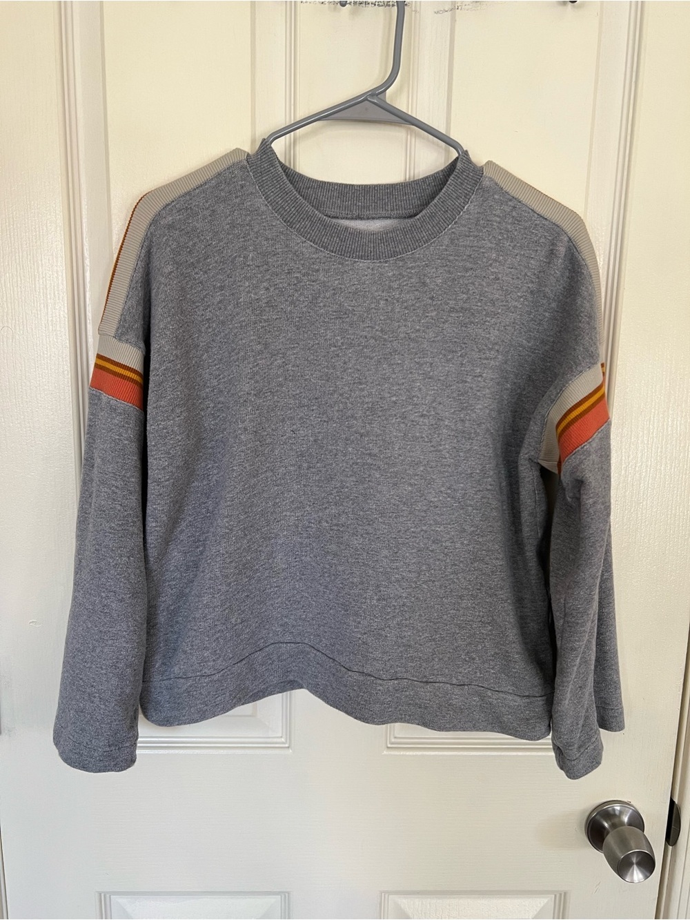 Madewell Mile(s) Boxy Gray Stripe Sleeve Sweatshirt Medium